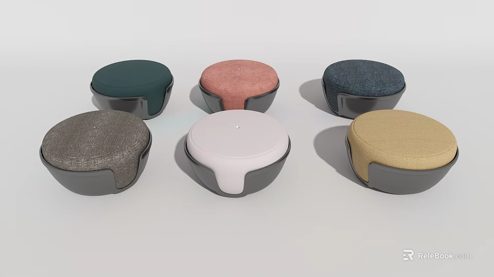 Modern Round Ottoman Stools In Multiple Colors With Fabric Upholstered Seats And Sturdy Bases 3d model 