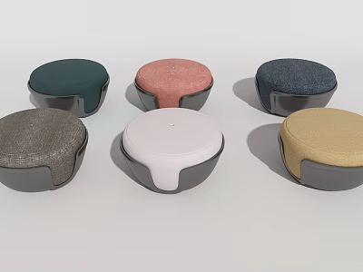 Modern Round Ottoman Stools In Multiple Colors With Fabric Upholstered Seats And Sturdy Bases 3d model