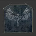 Dark Decorative Wall Hanging With Spread Winged Eagle Design Dot Pattern And Gold Accents