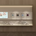 Modern Warm Sales Office Interior With Brand And Project Display Wall And Information Desk