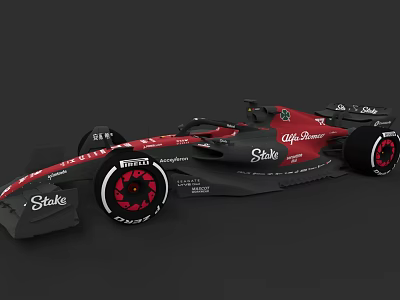 Sleek Black Red Formula 1 Car Featuring Shake Logo And Caffè Sicilia Brand 3d model