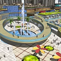 Modern Commercial Street With Greenery Water Features and Pedestrian Walkways