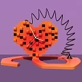 Pixel Art Heart Shaped Clock With Orange Design Black Spring And Purple Background