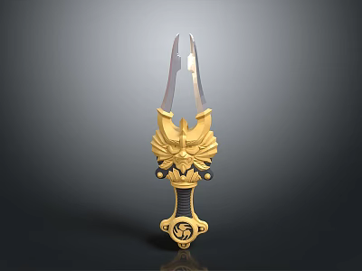 Golden Ornate Weapon With Phoenix Carving Detailed Blade And Intricate Handle 3d model