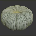 Light Green White Striped Round Pouf With Pleated Design For Home Living