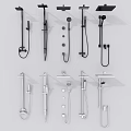 Modern Shower Head Collection Featuring Various Black Silver Designs And Handheld Sprayers 3d model