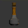 Ornate Glass Bottle Featuring Wooden Cork Orange Patterns And Green Liquid