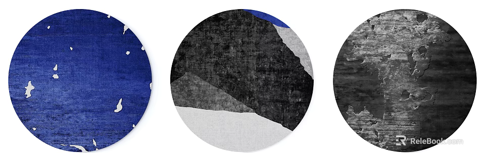 Modern Round Rug Featuring Geometric Pattern In Black Gray White Blue Colors 3d model