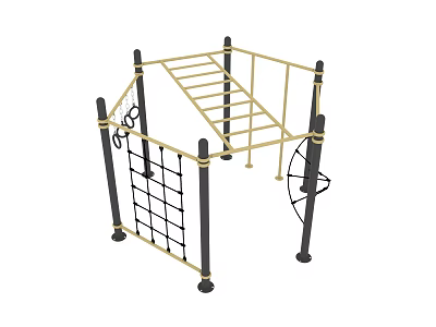 Outdoor Playground Equipment With Golden Climbing Frame Ladder Net And Ring Handles 3d model