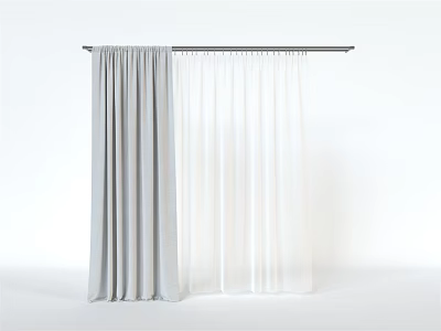 Gray and White Modern Curtains Hanging on Curtain Rod in White Background 3d model