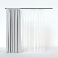 Gray and White Modern Curtains Hanging on Curtain Rod in White Background