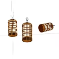 Three Bamboo Birdcages Displayed In Various Positions With Intricate Design Details