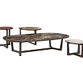 Modern Oval and Round Coffee Table Set with Marble Top and Black Metal Frame