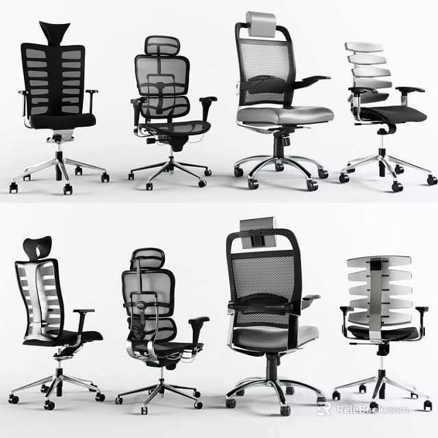 Modern Office Chairs With Mesh Back Black Gray Design And Wheels Various Styles 3d model 