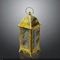 Golden Blue Decorative Lantern With Intricate Patterns And Handle For Home Decoration