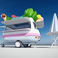 Colorful Mobile Food Truck With Hot Dog Ice Cream Decor