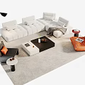 Modern White L shaped Sofa and Coffee Table Set with Accent Chairs Floor Lamp and Rug