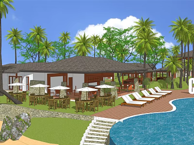Tropical Boutique Villa With Swimming Pool Outdoor Lounge Area And Palm Trees 3d model