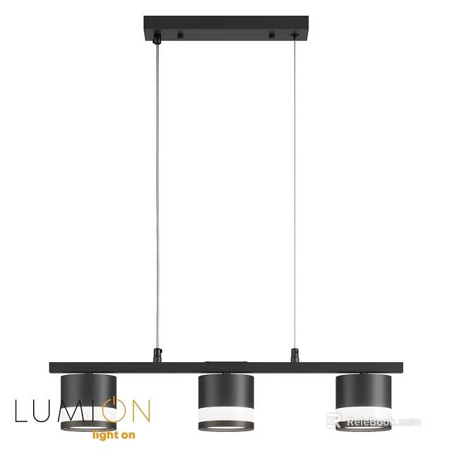 Minimalist Modern Black Linear Pendant Light With Three Hanging Fixtures 3d model 