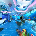 Enchanting Indoor Underwater Scenery With Marine Life Coral And Blue Water