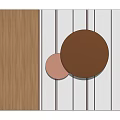 Wooden And White Panel Background Wall With Round Decorative Elements And Soft Lighting 3d model