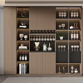Modern Wooden Black Sideboard With Wine Rack Glass Holder Storage Decorations Books Lighting