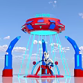 UFO Shaped Photo Check in Spot With Blue Red Design And Cartoon Character