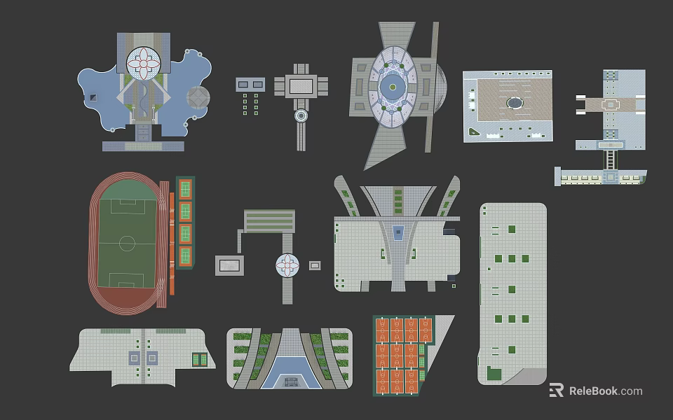 Garden Ornaments Design Layouts With Various Landscape Elements And Green Space Structures 3d model