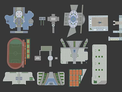 Garden Ornaments Design Layouts With Various Landscape Elements And Green Space Structures 3d model