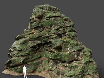 Large Rock Formation With Green Moss Covered Surface Texture And Human Figure 3d model