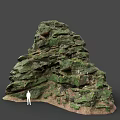 Large Rock Formation With Green Moss Covered Surface Texture And Human Figure 3d model