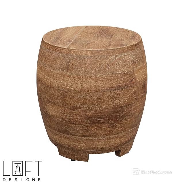 Solid Wood Barrel Shaped Stool With Natural Texture And Sturdy Legs 3d model 