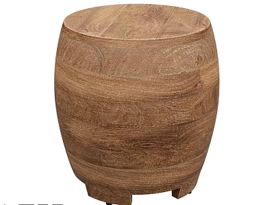 Solid Wood Barrel Shaped Stool With Natural Texture And Sturdy Legs 3d model