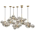 Modern Decorative Chandeliers With Transparent Glass Orbs And Golden Metal Frames