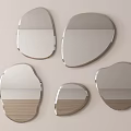 Irregular Shaped Wall Mounted Mirrors With Wooden Edges On Light Colored Wall 3d model
