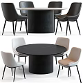 Modern Round Dining Table with Marble Tabletop and Black Cylindrical Base and Chairs 3d model