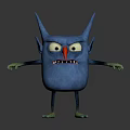 Blue Cartoon Monster Character With Horns Big Eyes Red Nose And Green Limbs