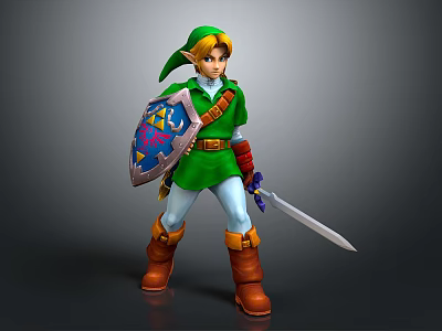 Link the Elf Character in Green Outfit Wielding Shield and Sword 3d model