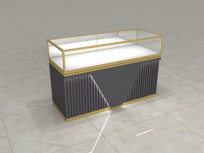 Modern Display Cabinet With Golden Frame Glass Top And Black Panel Design 3d model