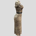 Leopard Print Fitted Dress With Puffed Sleeves And Black Belt Fashion Design
