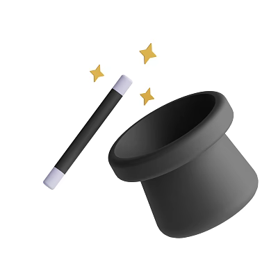 Decorative Ornament Set With Black Magic Hat Wand And Golden Stars 3d model Decorative Ornament Set With Black Magic Hat Wand And Golden Stars 3d model