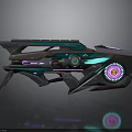 Futuristic Sci Fi Mechanical Device With Neon Green Purple Lights And Metallic Structure
