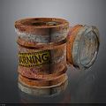 Rusty Metal Barrel With Warning Label And Open Lid Design
