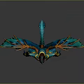 3D Blue Mythical Dragon Game Movie Character with Green Orange Wings and Decorative Armor