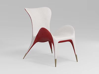 Stylish Modern Leisure Chair With White Upholstery Red Accents And Gold Metal Legs 3d model