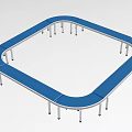 Industrial Conveyor Equipment With Circular Blue Surface And Metal Support Legs