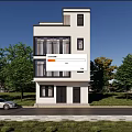 Modern Detached Villa Exterior With White Facade Black Windows And Green Trees
