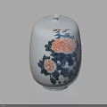 White Decorative Ceramic Vase Adorned With Blue And Orange Floral Patterns 3d model