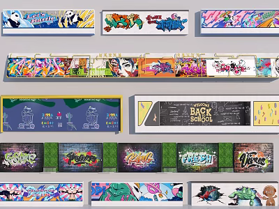 Colorful Graffiti Feature Wall With Various Designs And Decorative Patterns 3d model