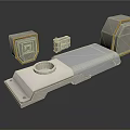Industrial Metal Equipment Components Featuring Control Panel And Geometric Modular Blocks With Metallic Texture